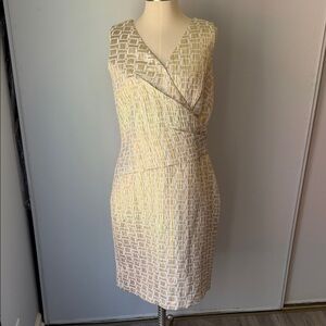 Ralph Lauren Cream & Gold Sleeveless V-Neck Sheath Dress